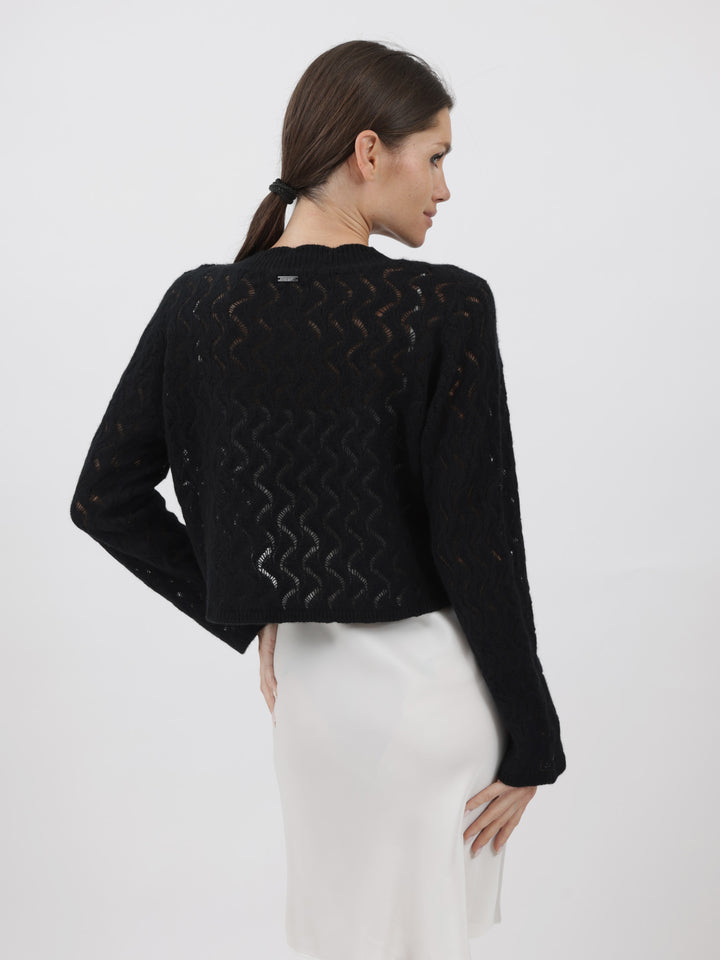 Cashmere Pullover crafted in Exquisite Open Weave Knitwork #BLACK