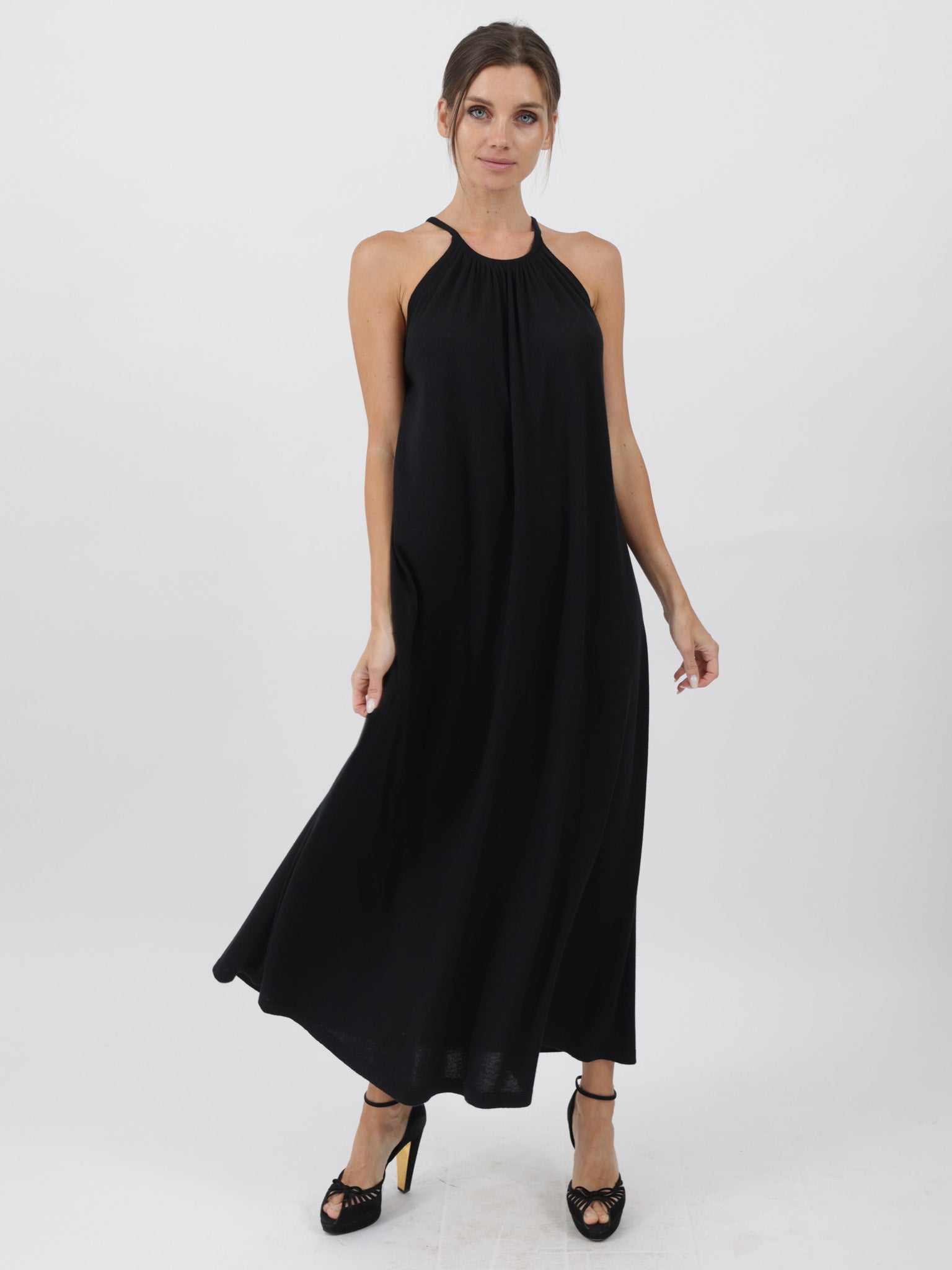 Silk/Cashmere Halter Mid-Calf Dress