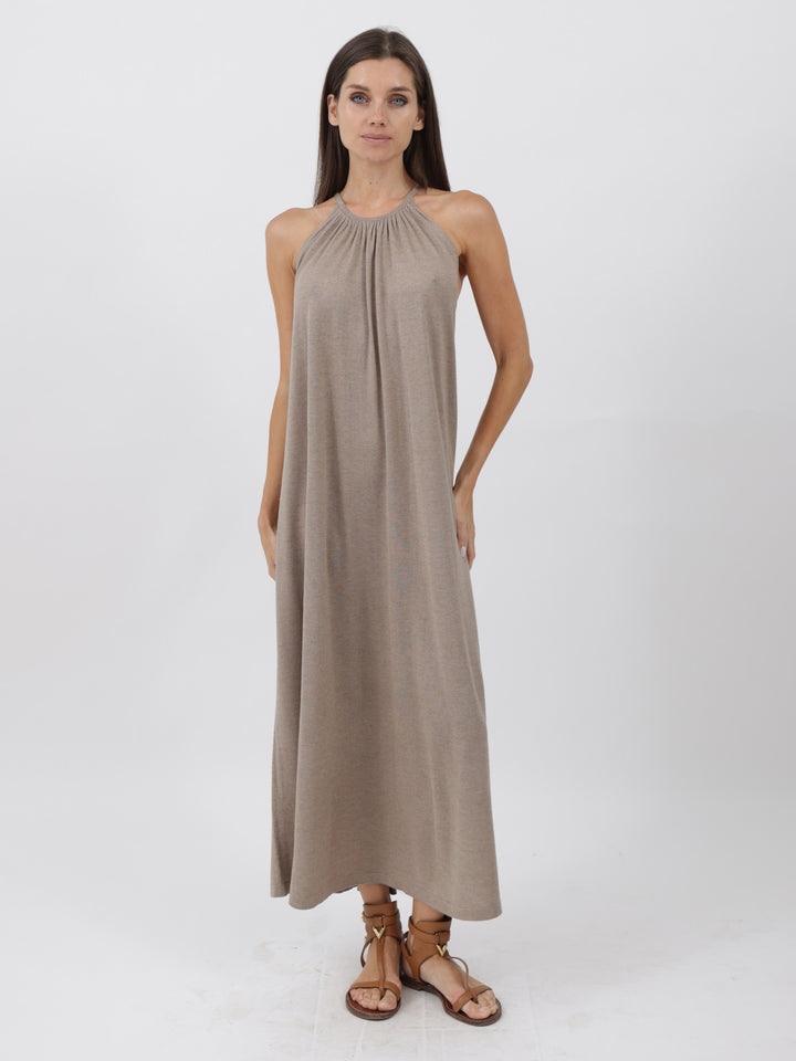 Silk/Cashmere Halter Mid-Calf Dress #FAWN