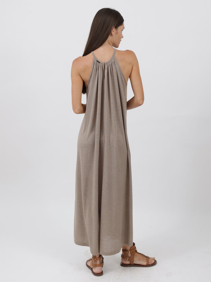 Silk/Cashmere Halter Mid-Calf Dress #FAWN
