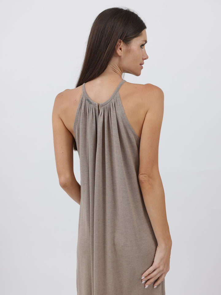 Silk/Cashmere Halter Mid-Calf Dress #FAWN