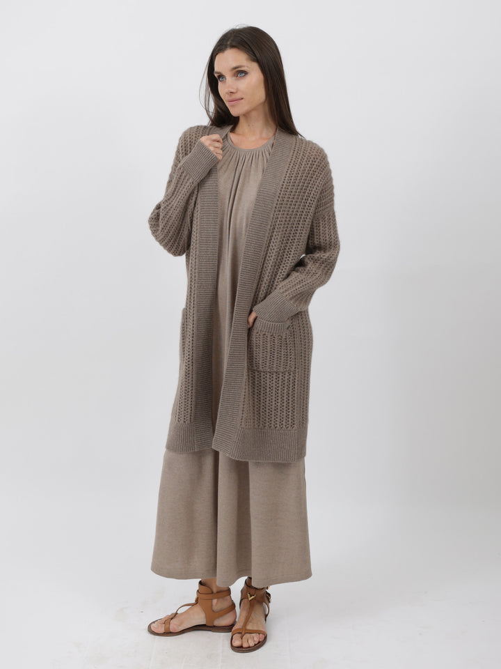 Cashmere Duster 3/4 length crochet stitching #FAWN 