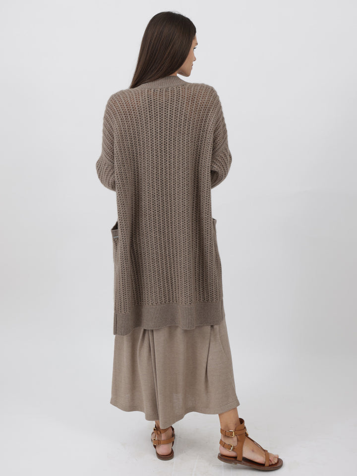 Cashmere Duster 3/4 length crochet stitching #FAWN