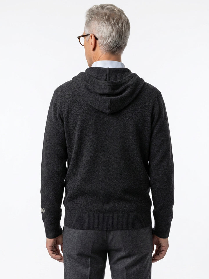 Cashmere zip-up hoodie for men with drawstrings and a kangaroo pocket  #CHARCOAL