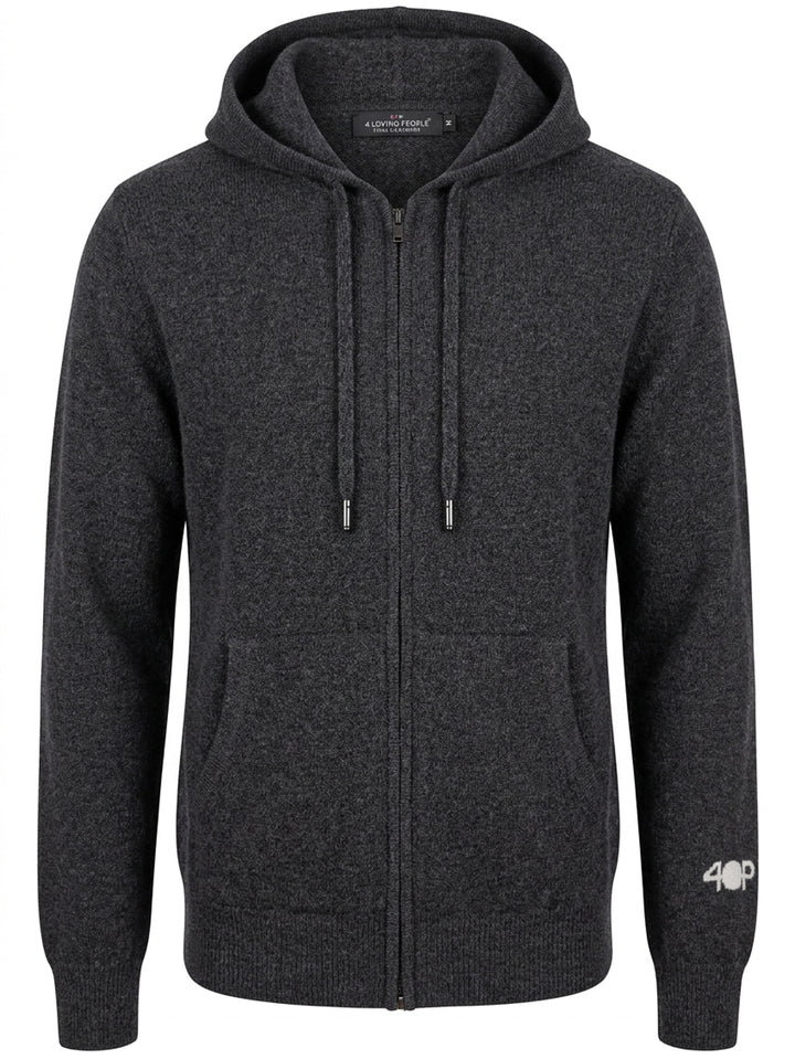 Cashmere zip-up hoodie for men with drawstrings and a kangaroo pocket  #CHARCOAL