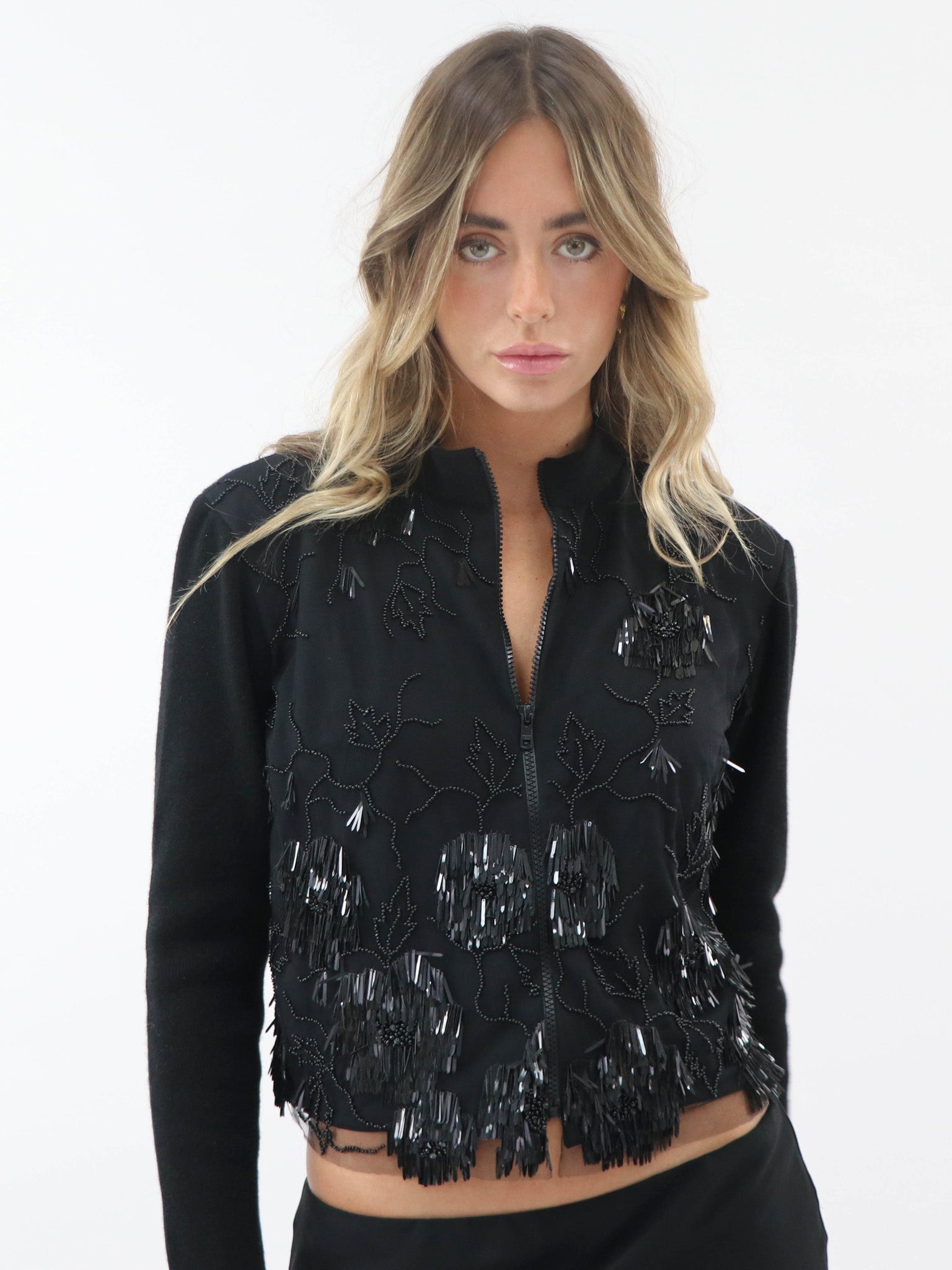 Cashmere and French hand beaded Net Cardigan