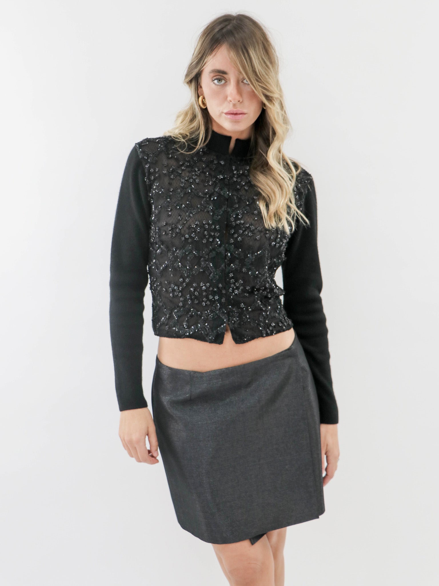 Cashmere and hand-beaded French lace cardigan