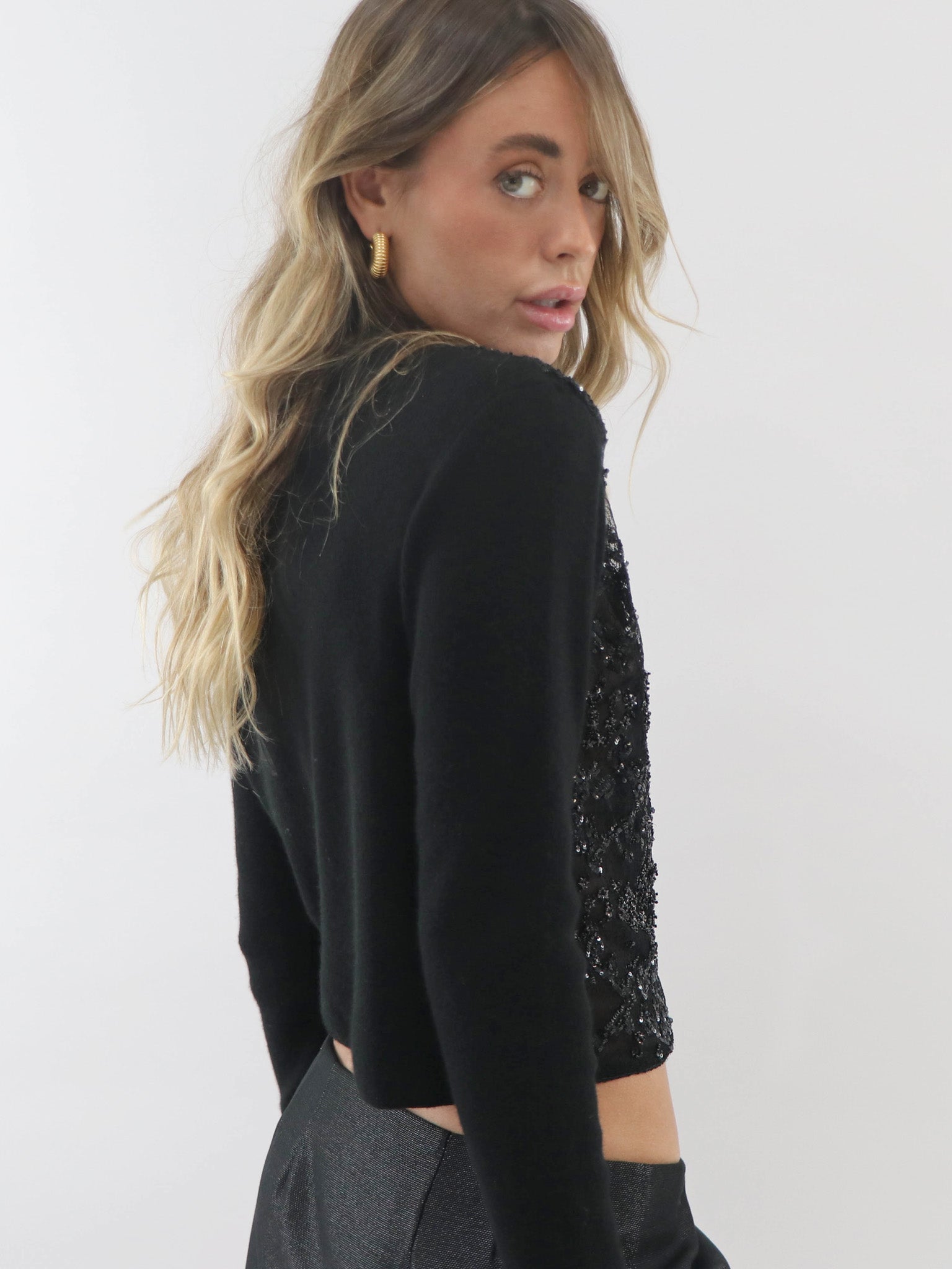 Cashmere and hand-beaded French lace cardigan