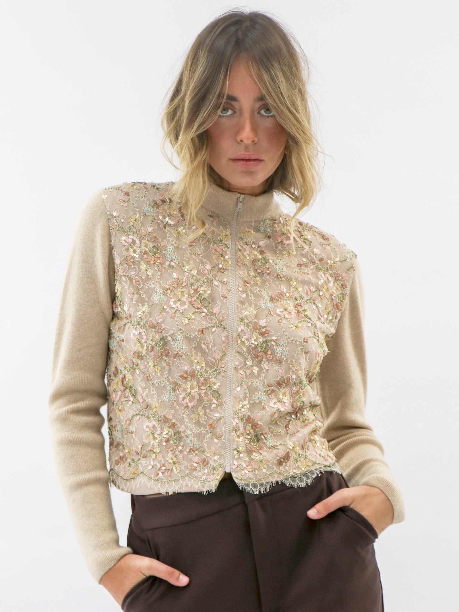 Cashmere and Beaded Lace Cardigan