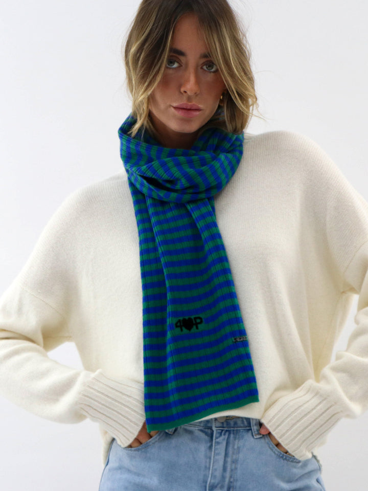 Light weight ribbed Cashmere Scarf #GREEN/BLUE