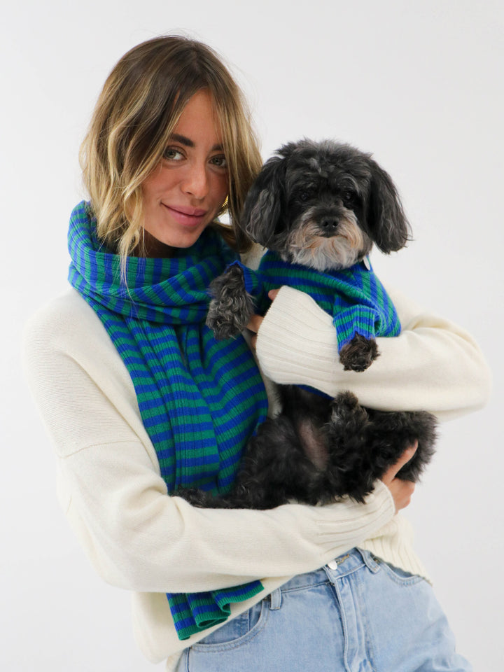 Light weight ribbed Cashmere Scarf #GREEN/BLUE