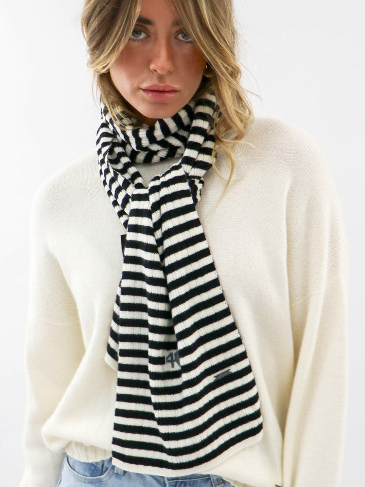Light weight ribbed Cashmere Scarf #BLACK/WHITE