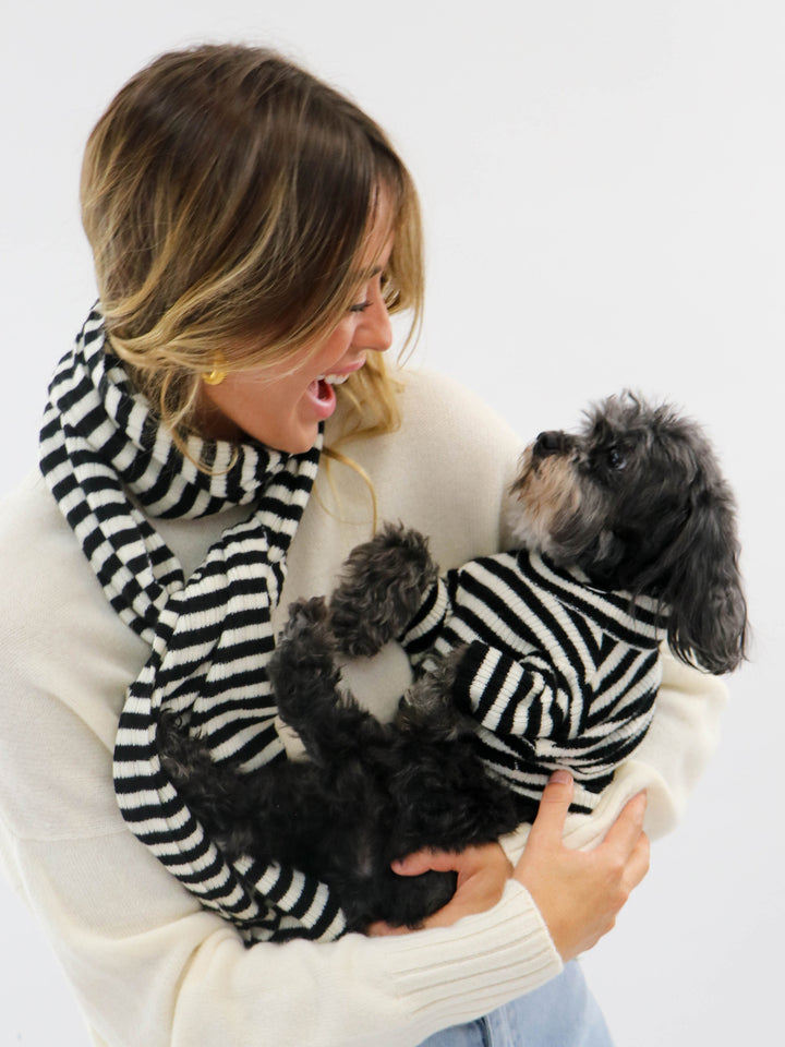 Light weight ribbed Cashmere Scarf #BLACK/WHITE