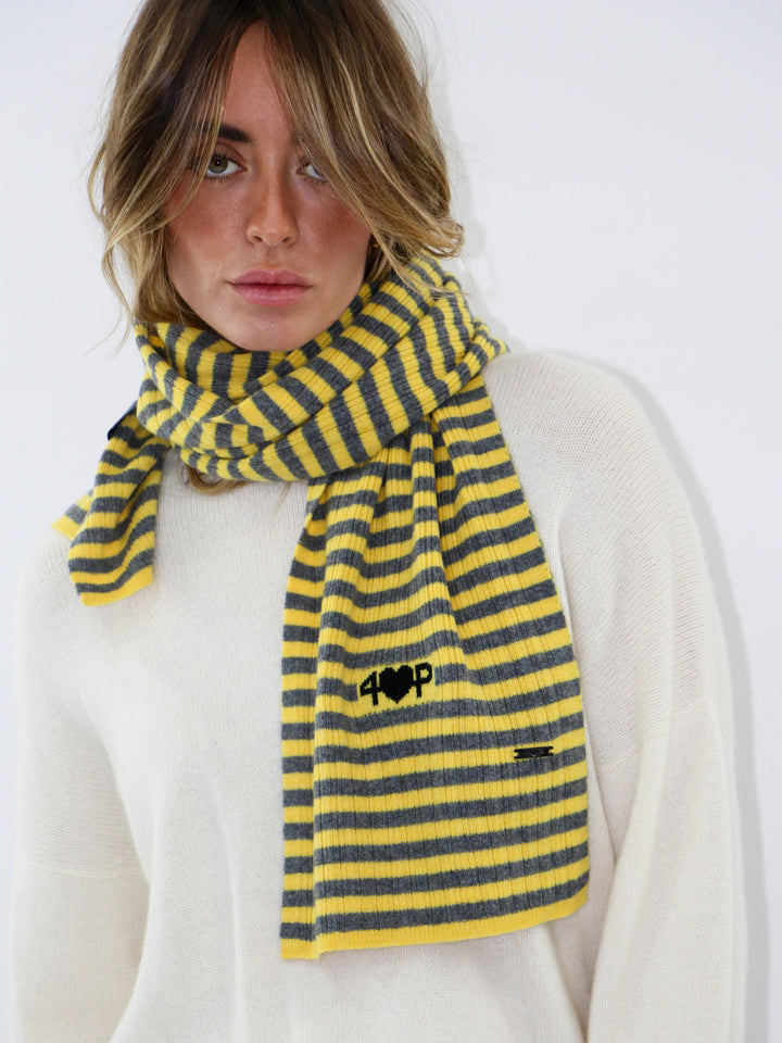 Light weight ribbed Cashmere Scarf #SUNFLOWER/GREY