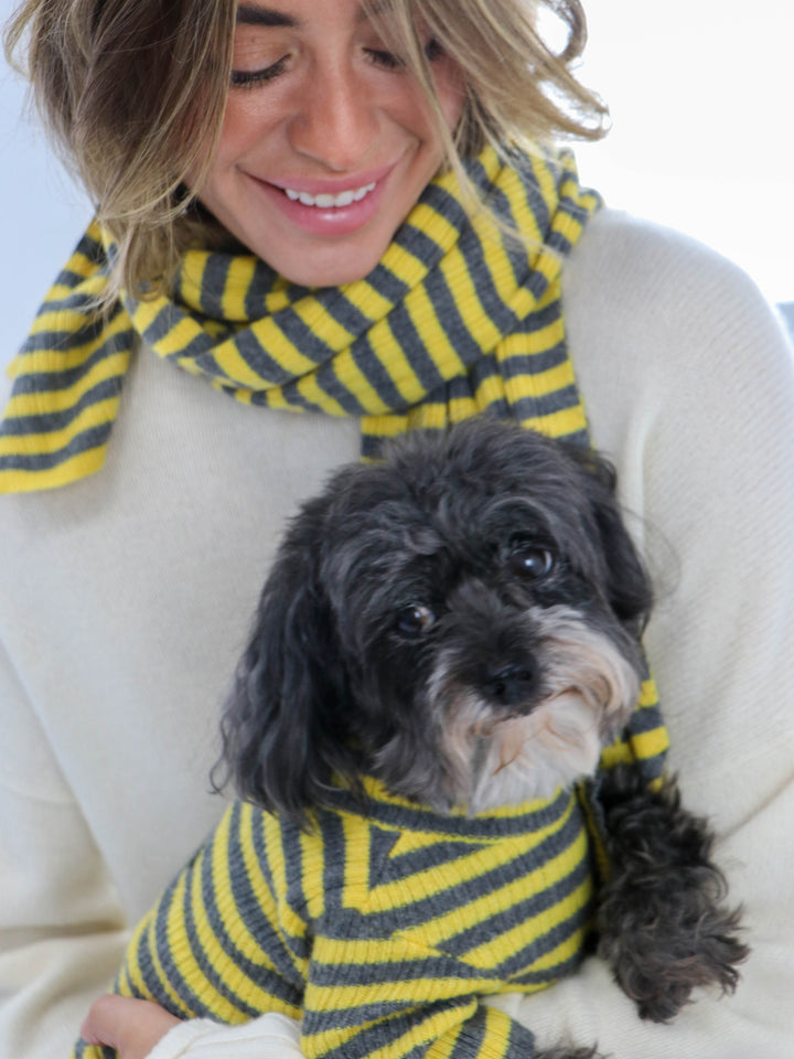 Light weight ribbed Cashmere Scarf #SUNFLOWER/GREY