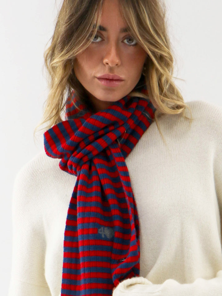 Light weight ribbed Cashmere Scarf #RED/BLUE
