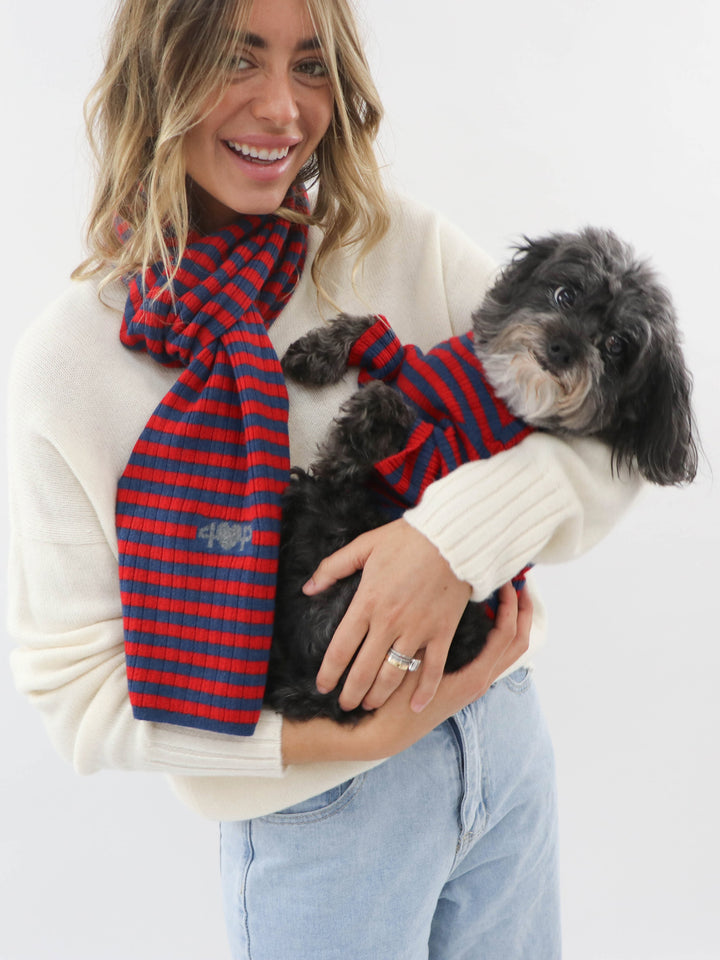 Light weight ribbed Cashmere Scarf #RED/BLUE