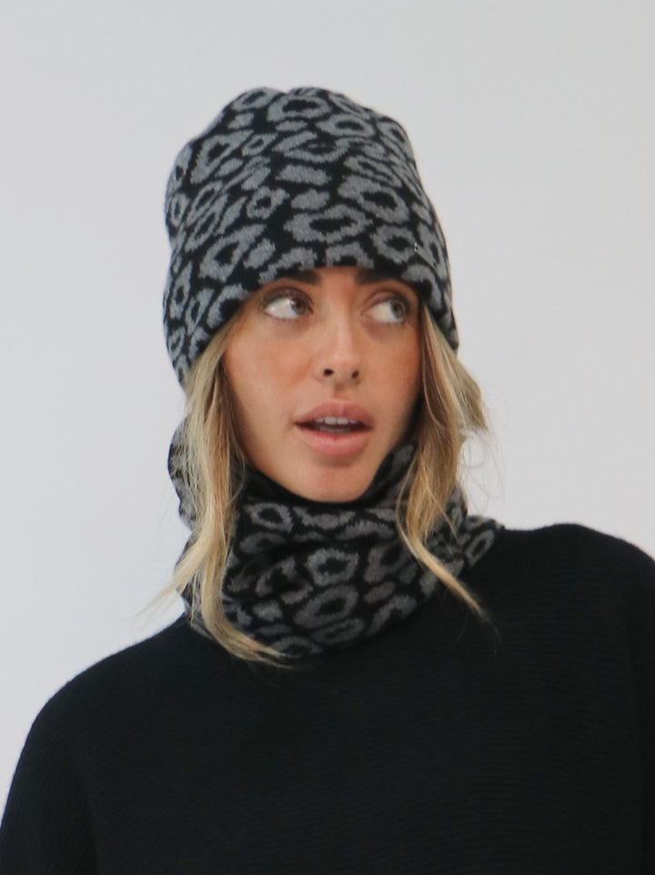 Leopard Print Cashmere Beanie #BLACK