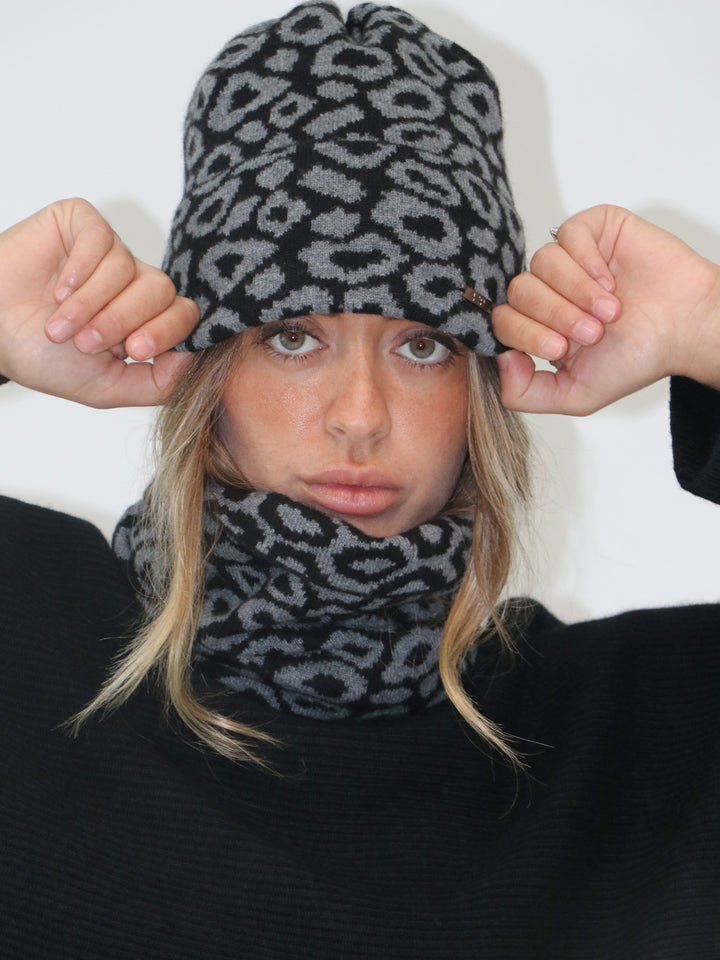Leopard Print Cashmere Beanie #BLACK