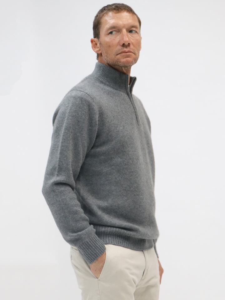 Men Cashmere Quarter Zip Pullover #SMOKE