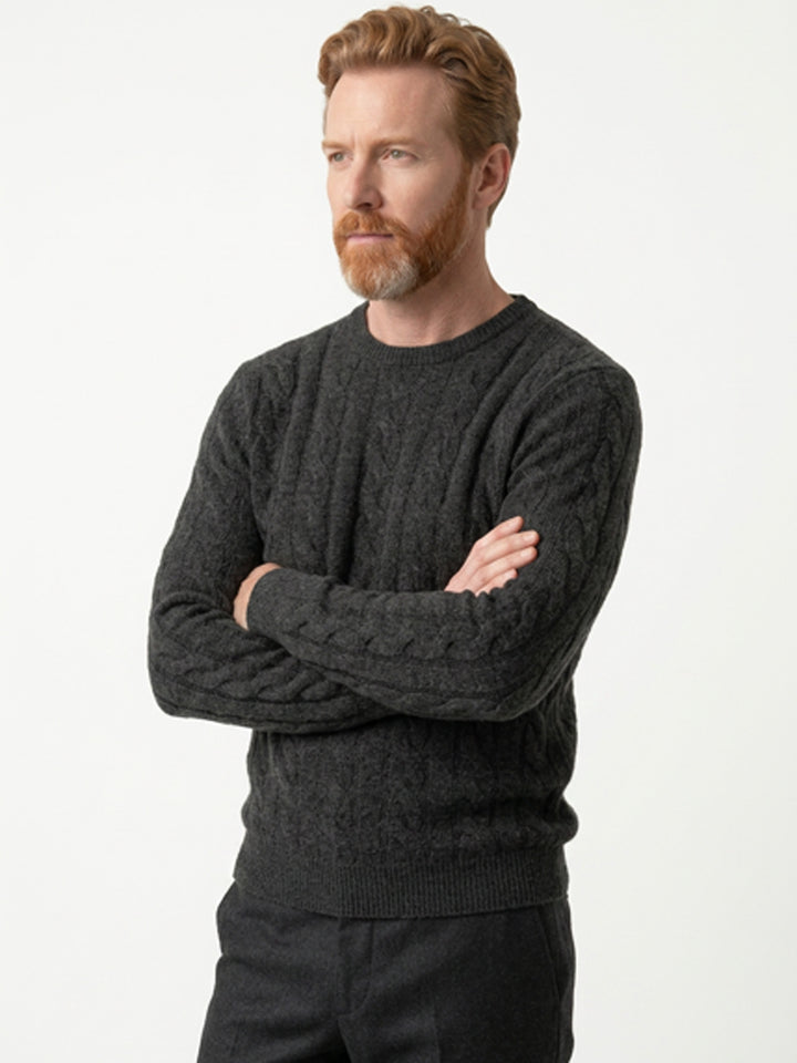 Men Cashmere cable-knit crewneck sweater #CHARCOAL