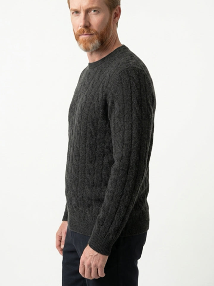 Men Cashmere cable-knit crewneck sweater #CHARCOAL