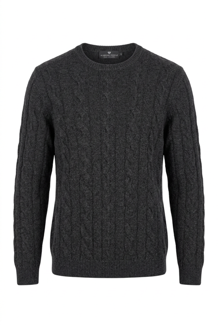 Men Cashmere cable-knit crewneck sweater #CHARCOAL