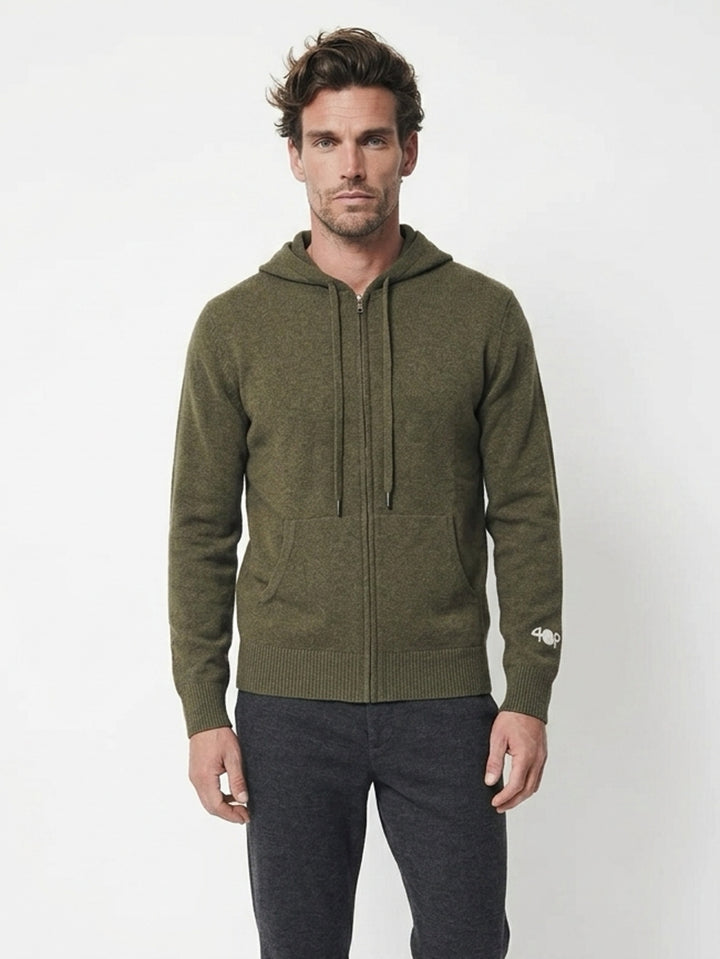 Cashmere zip-up hoodie for men with drawstrings and a kangaroo pocket #MOSS