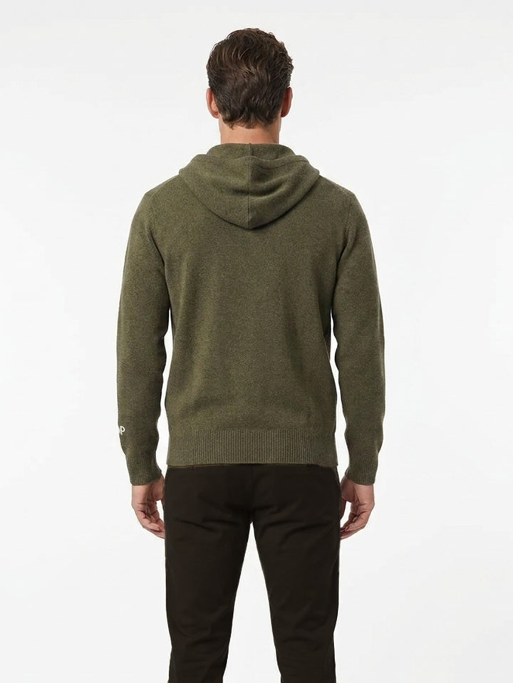Cashmere zip-up hoodie for men with drawstrings and a kangaroo pocket #MOSS 