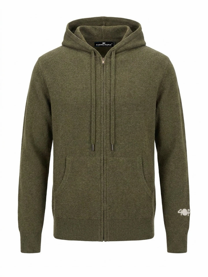 Cashmere zip-up hoodie for men with drawstrings and a kangaroo pocket #MOSS