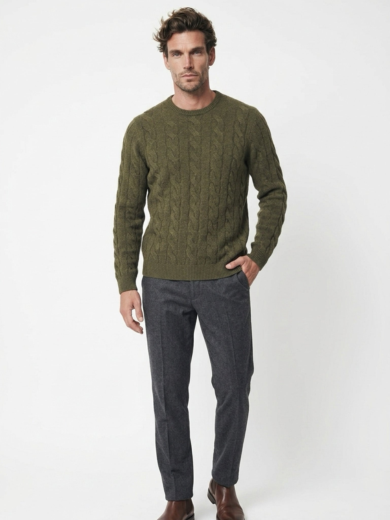 Men Cashmere cable-knit crewneck sweater #MOSS