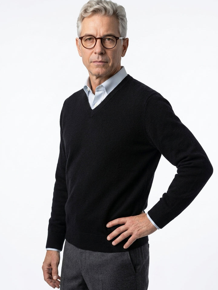 Cashmere men V-neck sweater #BLACK