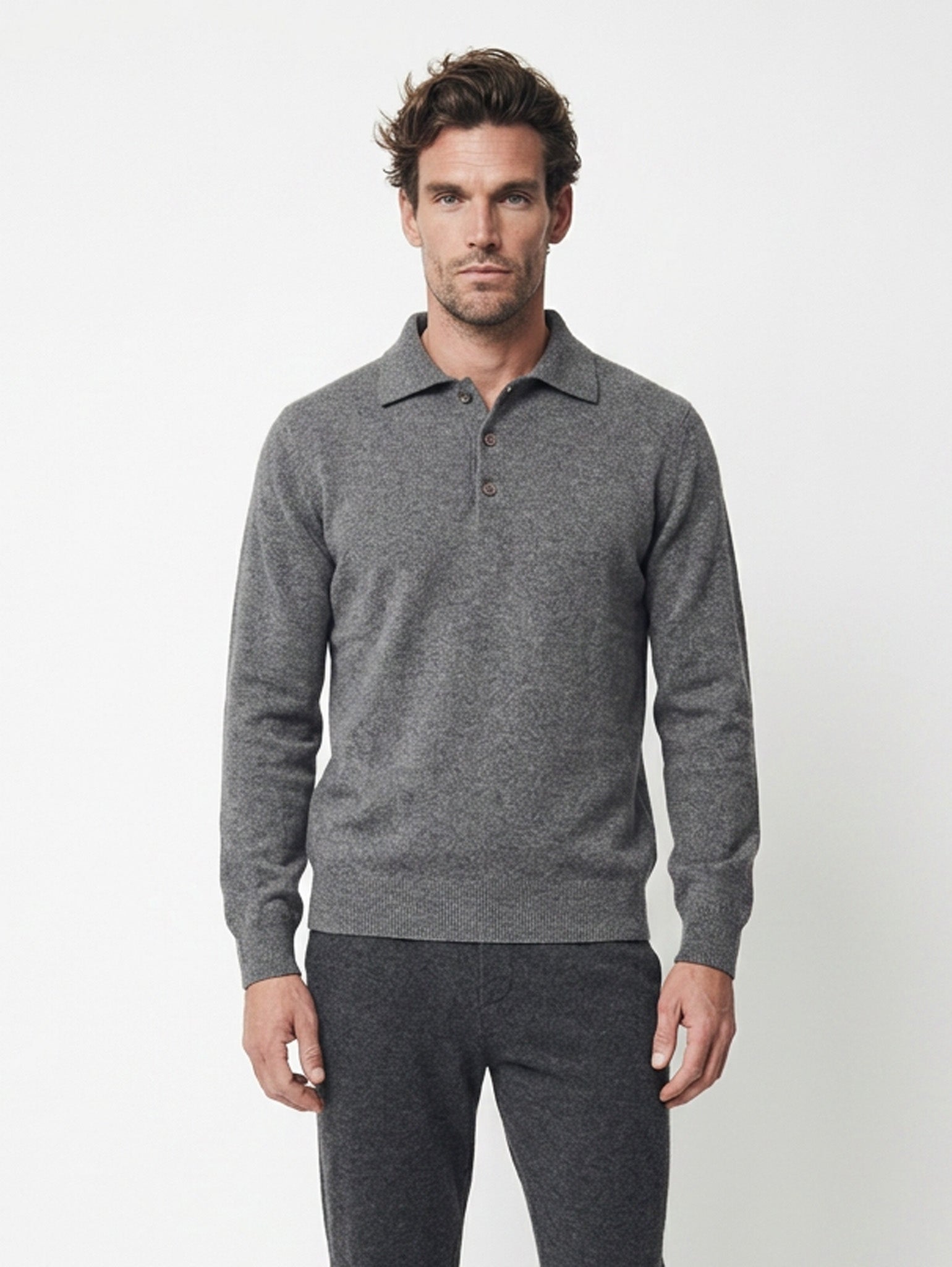 Men Cashmere  Polo neck long sleeves sweater #SMOKE