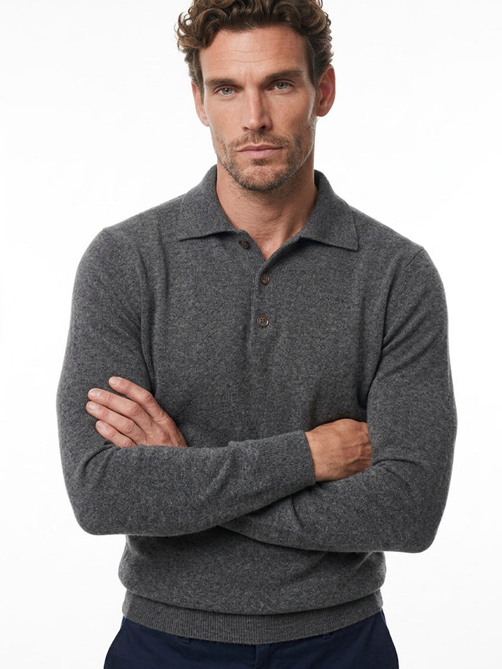 Men Cashmere  Polo neck long sleeves sweater #SMOKE