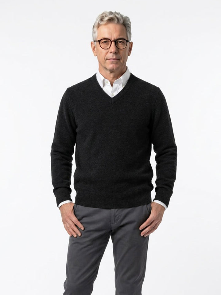 Cashmere men V-neck sweater #BLACK