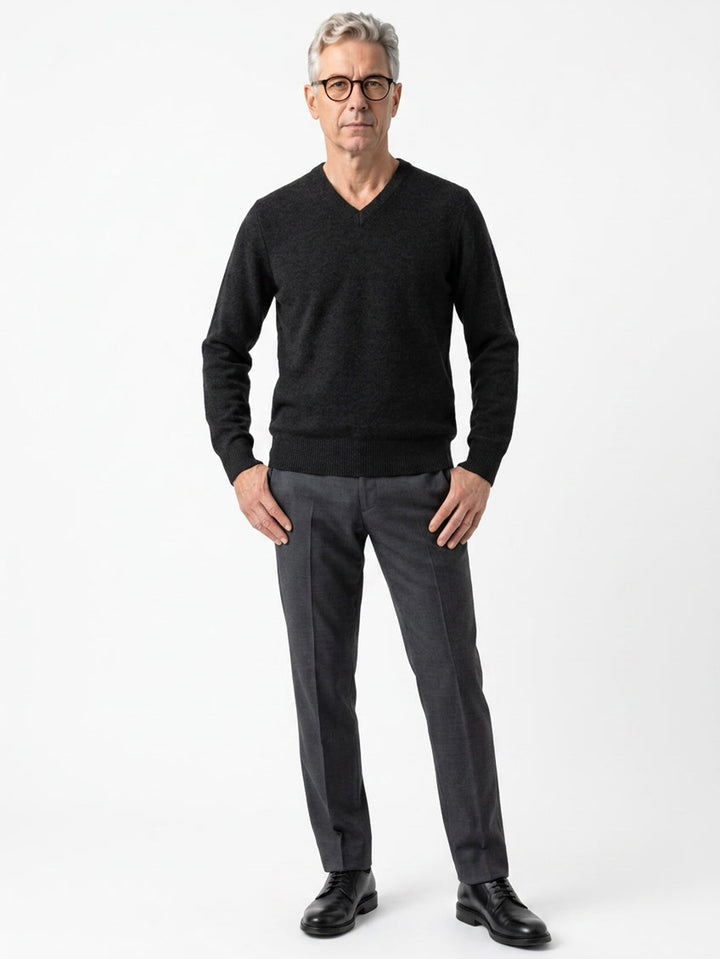 Cashmere men V-neck sweater #BLACK
