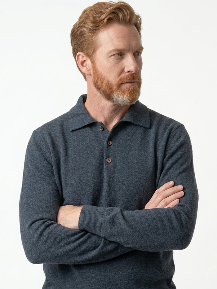 Men Cashmere  Polo neck long sleeves sweater #INK