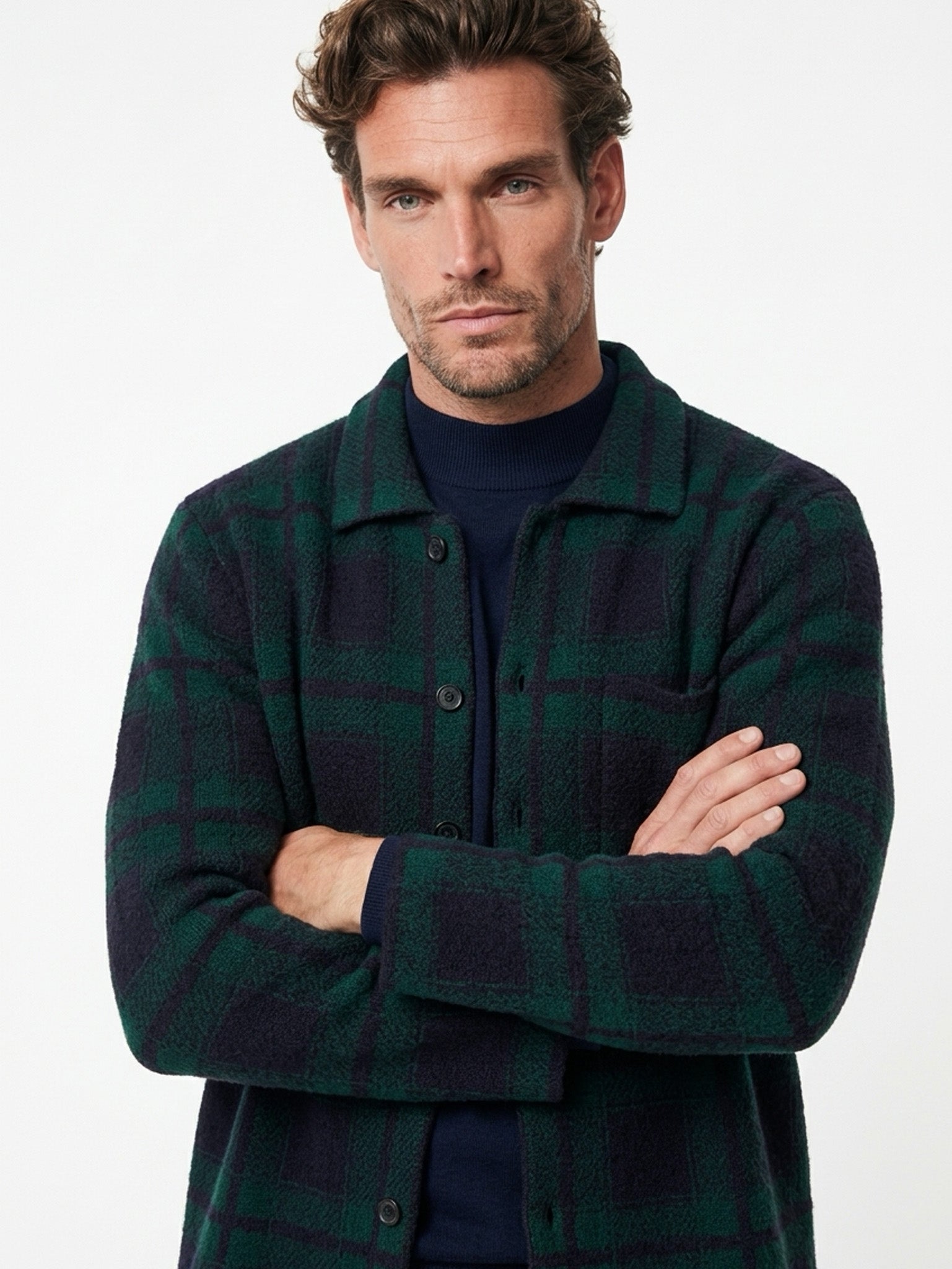 Cashmere men overshirt button up #GREEN/BLUE