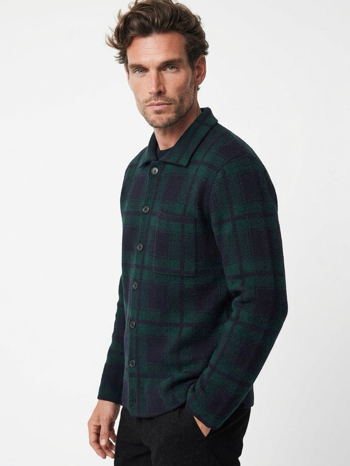 Cashmere men overshirt button up #GREEN/BLUE
