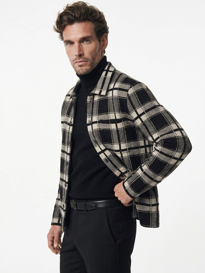 Cashmere men overshirt button up #BLACK/WHITE
