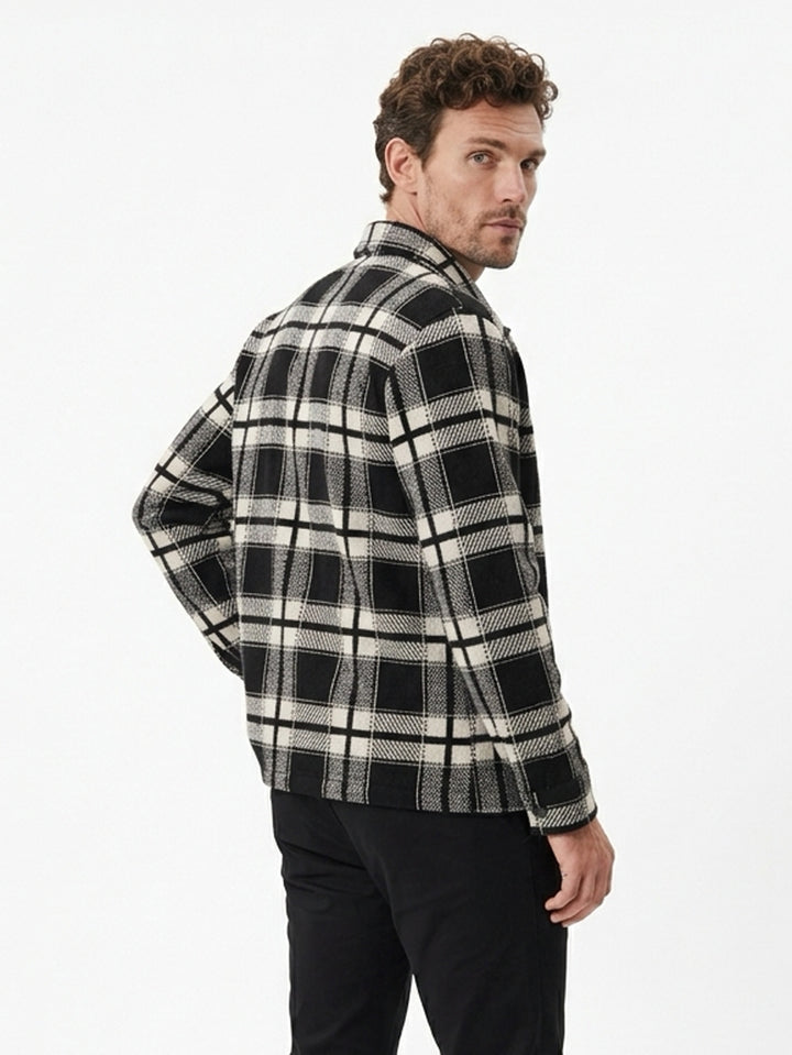 Cashmere men overshirt button up #BLACK/WHITE