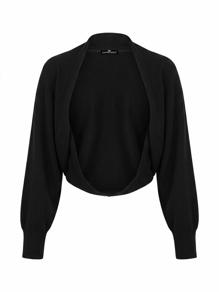 Open front cropped cashmere cardigan #BLACK