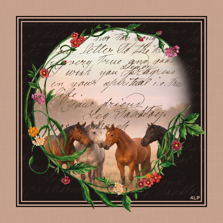 Square Silk Scarf with equestrian theme in 38.5 x 38.5 inches