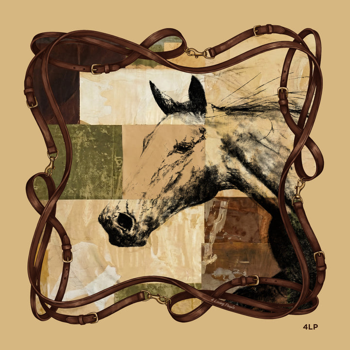 Square Silk Scarf with equestrian theme in 38.5 x 38.5 inches
