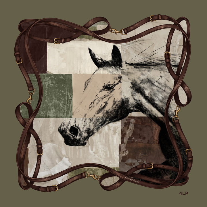 Square Silk Scarf with equestrian theme in 38.5 x 38.5 inches