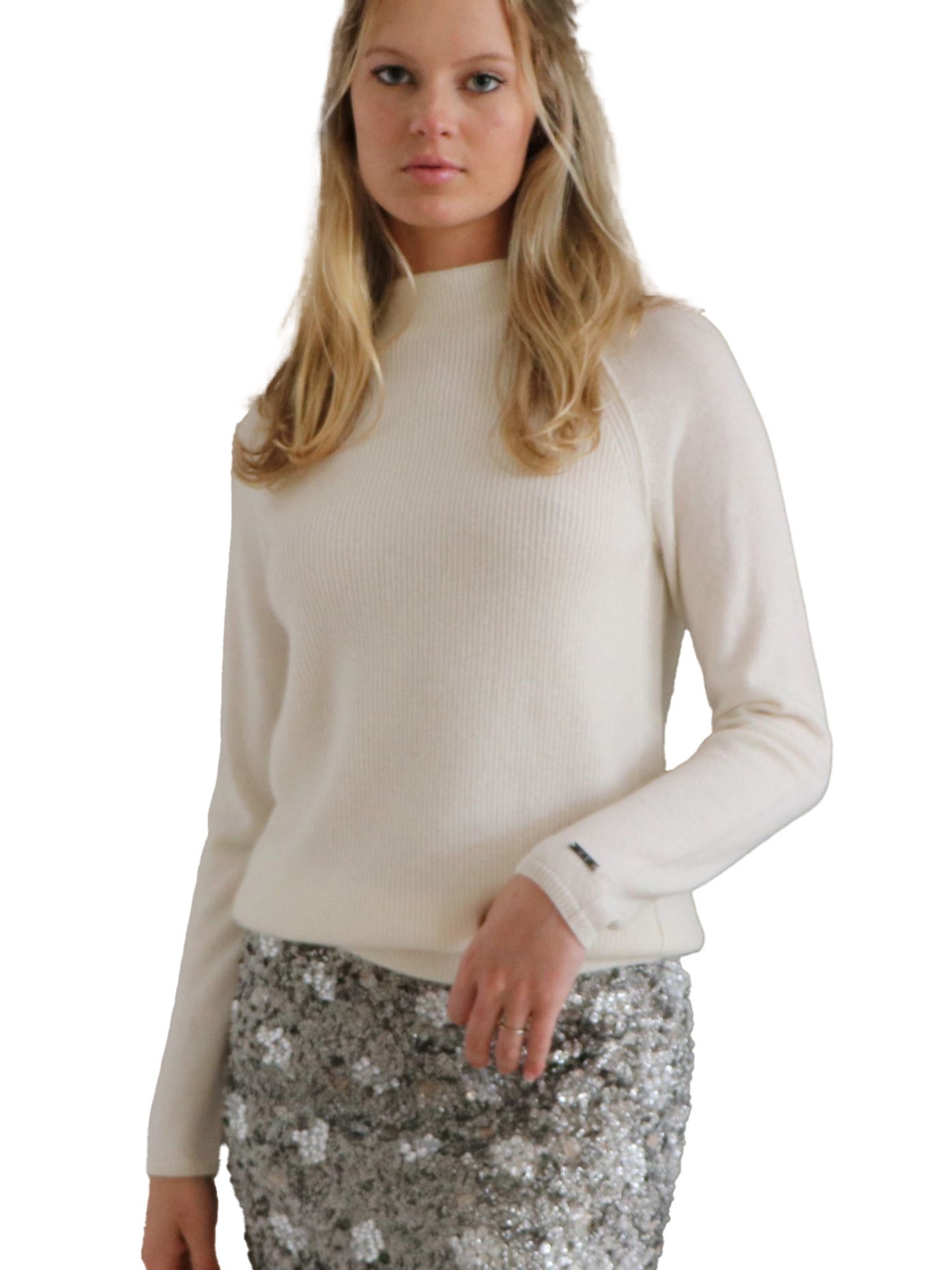 Ribbed Raglan Women Cashmere Sweater