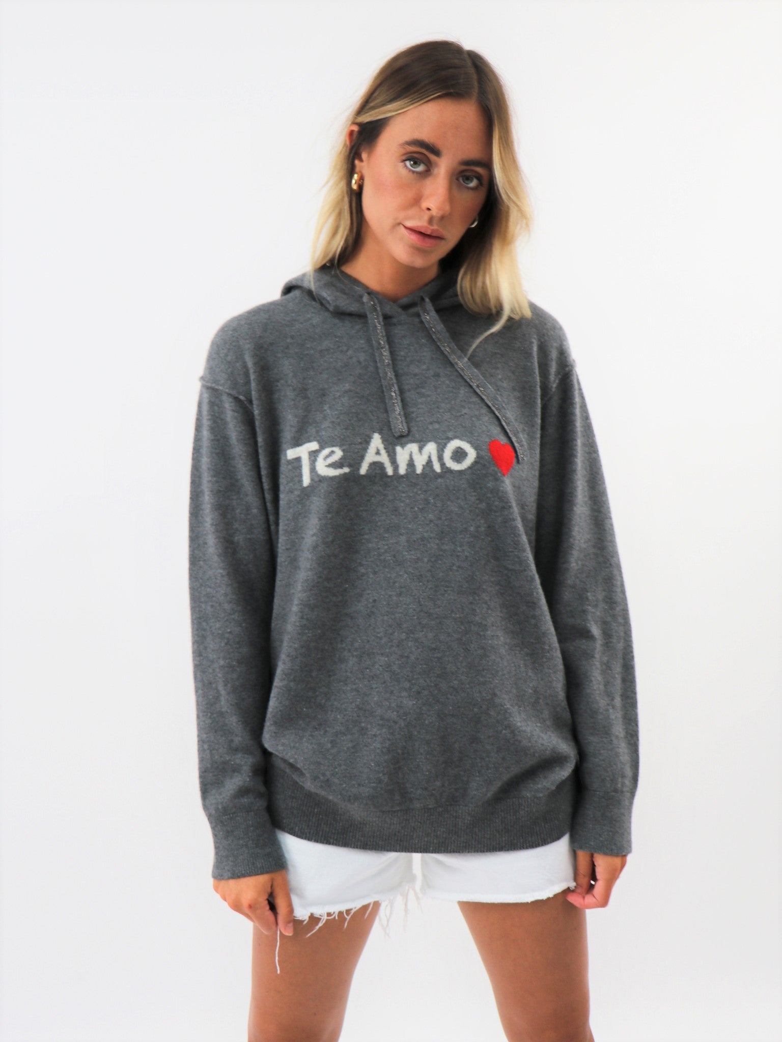 Cashmere Hooded Sweatshirt with Intarsia