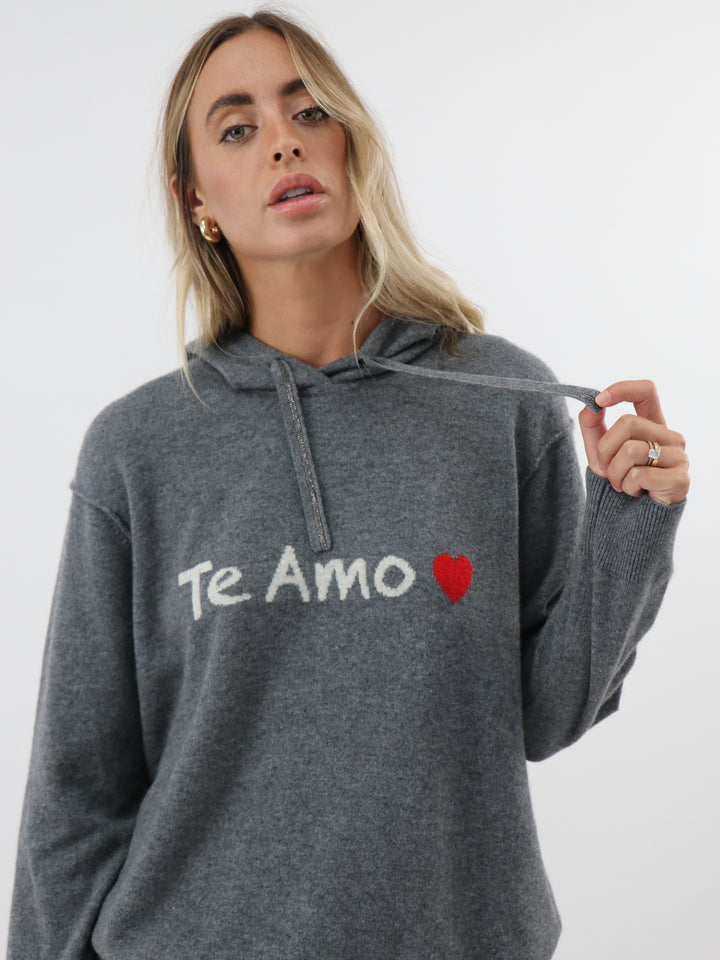 Te Amo hoodie in Mongolian cashmere, front knit detail