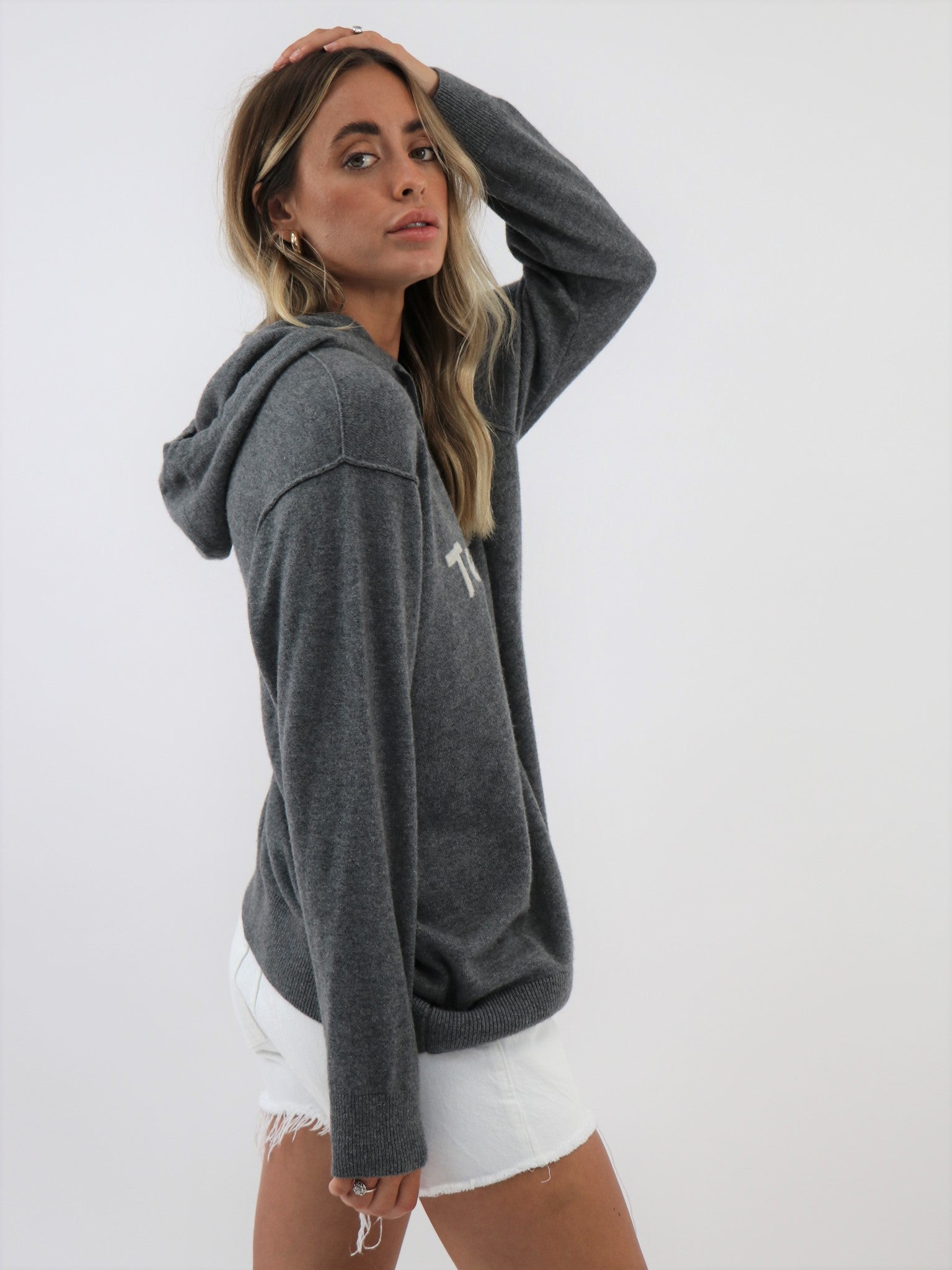 Cashmere Hooded Sweatshirt with Intarsia