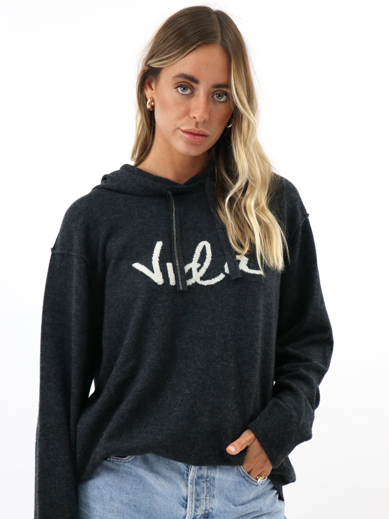 Cashmere Hooded Sweatshirt with Intarsia